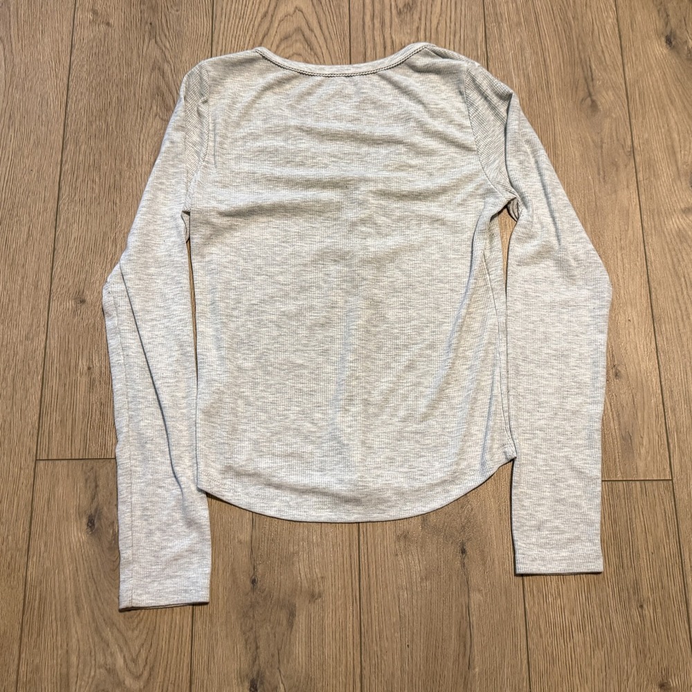 Vintage VTG Y2K 2000's 00's American Eagle Grey Waffle Henley Long Sleeve - Picture 4 of 7